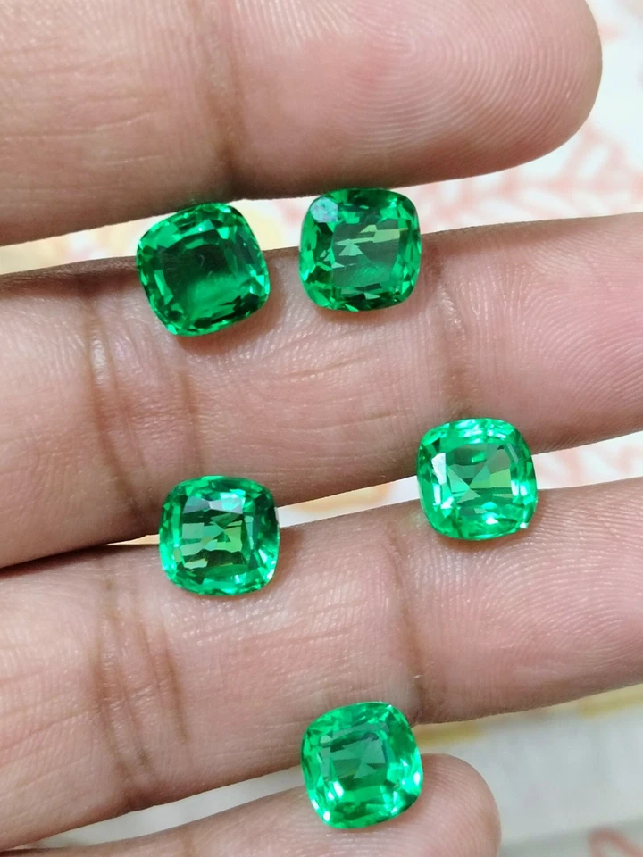 Emerald Cushion 8mm Lab Grown Emerald Lot For Earrings And Necklace - Image 2 of 4