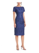 JS COLLECTION Womens  Short Sleeve Boat Neck Midi Party Sheath Dress