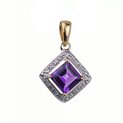 Halskette 9 kt Amethyst Gelbgold 2 kt lila Kissen natürlicher Edelstein verpackt