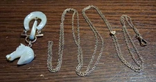 Antique Carved MOP Horse Head Fob + 24" Watch Chain with Slide See Pics/Desc