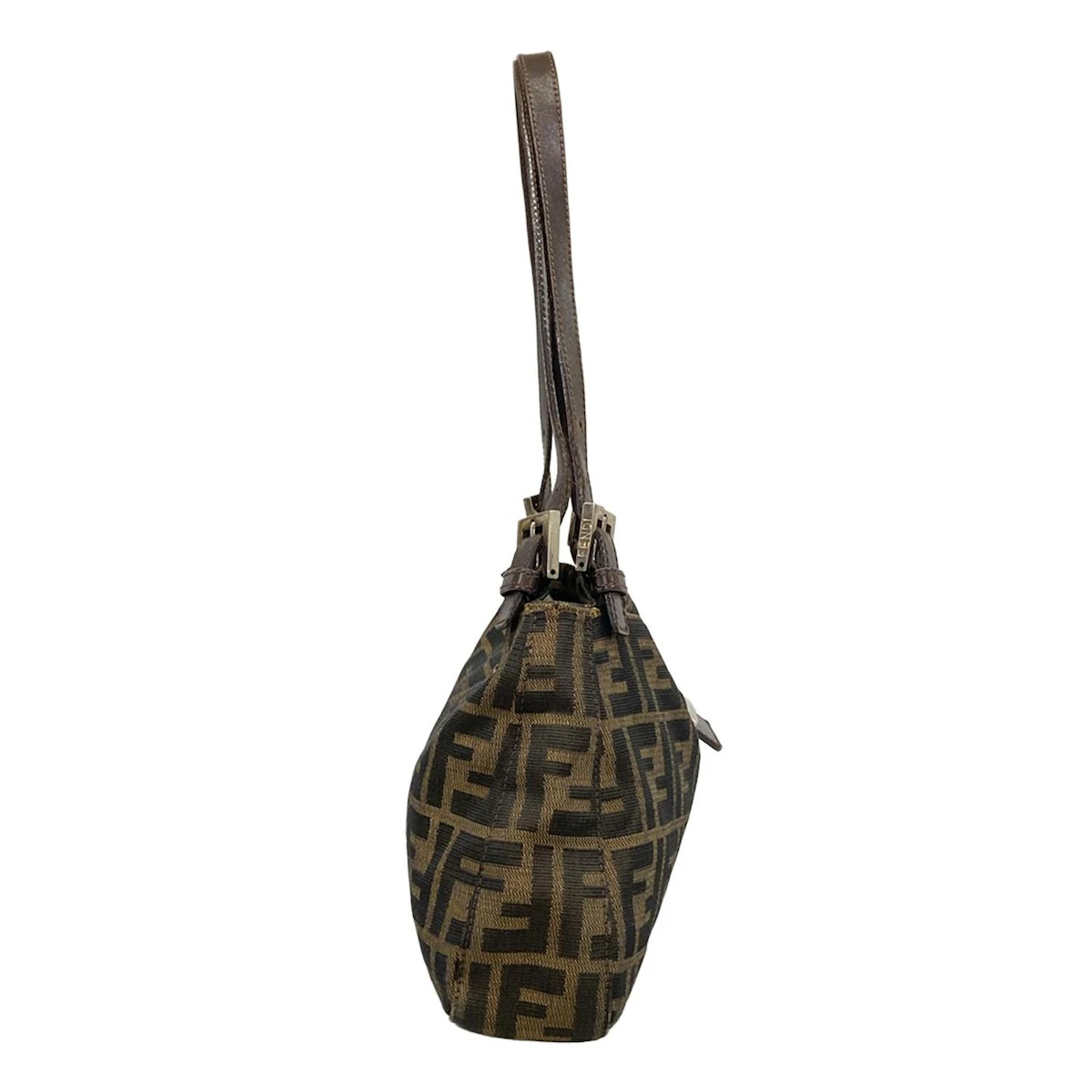 FENDI Zucca 26583 Black Beige Dark Brown Jacquard Leather Shoulder
