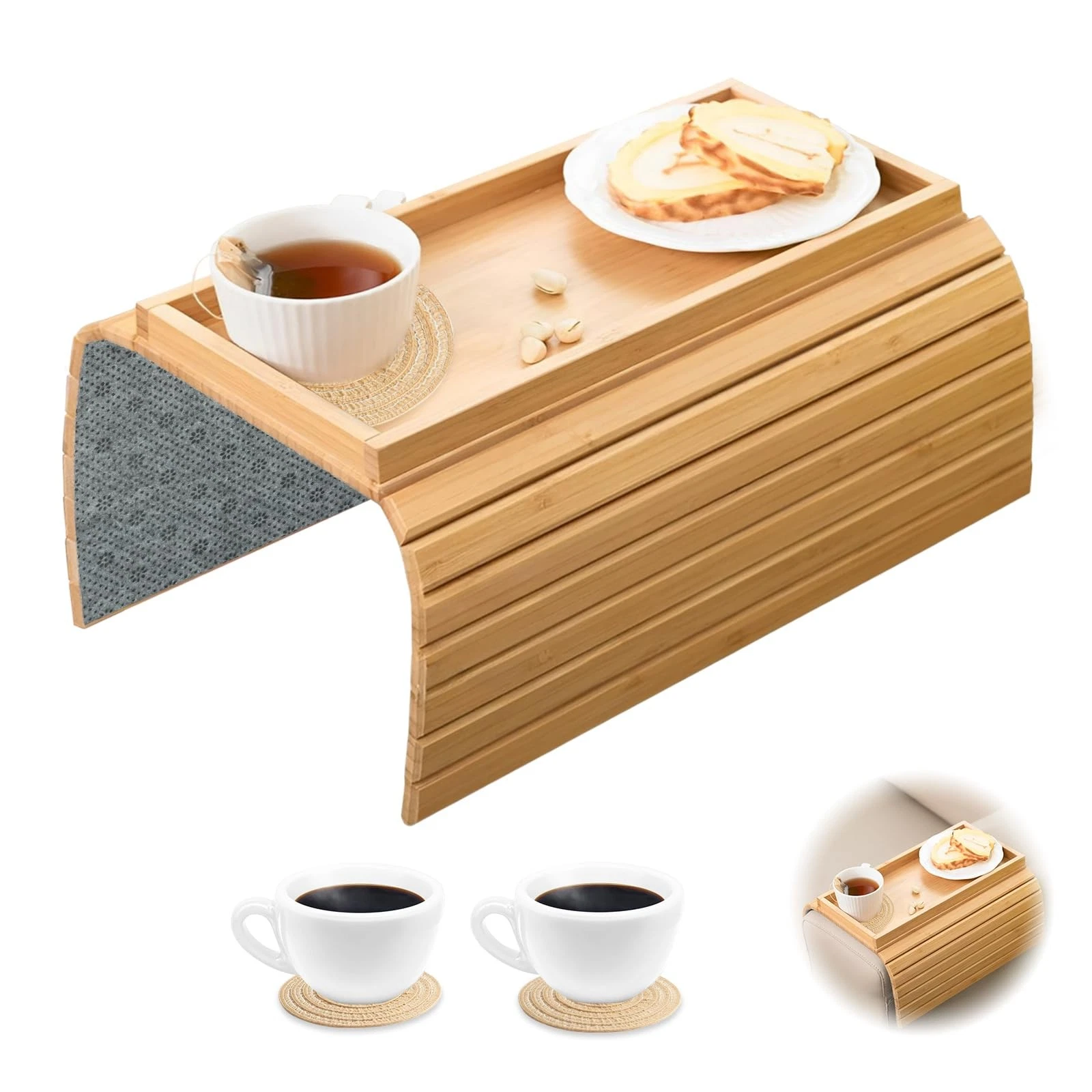 Sofa Arm Tray with Cup Mats, Foldable Sofas Table 10 x 5 x 2 cm, Log