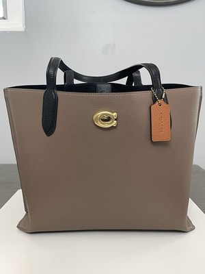 Coach Willow Tote C0692 Taupe Black Leather Signature Canvas Bag