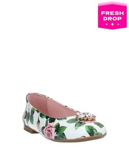 RRP€233 DOLCE & GABBANA BAMBINO Leather Ballerina Shoes US5 UK4 EU37 Rhinestone