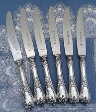 6 Traumhafte versilberte Menümesser Wellner Modell 61 Pluto Rokoko 25,6 cm