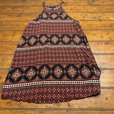 Forever 21 Womens Boho Halter Mini Dress Burgundy Navy Geometric Print Size S