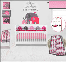 Bacati- Elephants 10-piece crib bedding set w/ music mobile- New in Bag