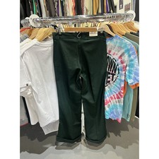 Vintage NWT 1970s Polyester Cuffed Bell Bottom Dark Green Trousers Size 32