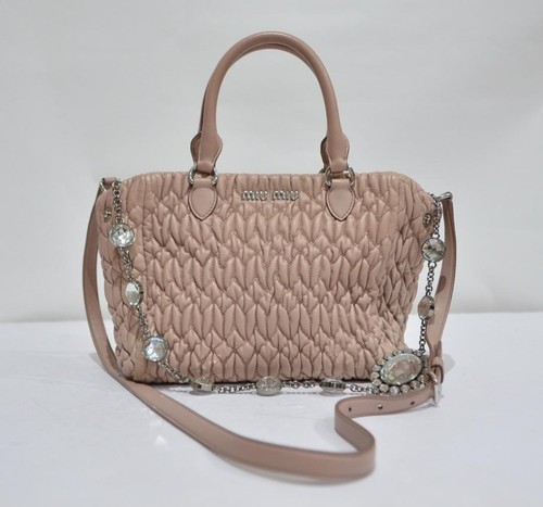 Miu Miu Matelasse Nappa Crystal 2Way Handbag Pink Beige Shoulder Bag