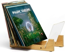 Vinyl Record Storage Holder - Solid Wood with Crystal Clear Acrylic - Premium