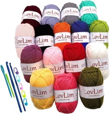 Crochet Yarn Kit, 16 Soft Cotton Yarn Skeins,1000+ Yards, for Crochet and Knitti