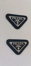 2 x Prada Logo Triangle Black and Silver Button Pendant clothing emblem