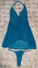 VICTORIAS SECRET Lacie Womens Lingerie 2pc Sheer Lace Babydoll w/Panty Sz L Teal