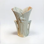 MCCOY Pottery Double Handle cream colored  6" Vase Leaves Berries Art Deco 1940