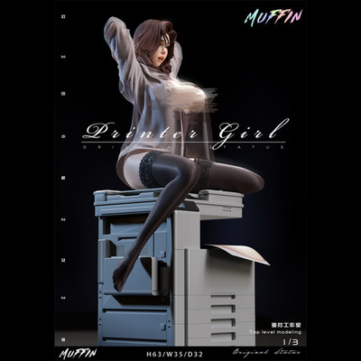 Muffin Studio Printer Girl 1/3 Resin Statue In Stock H63cm PU DIY Cast Off