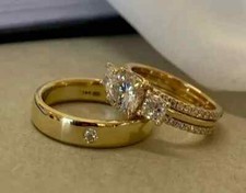 14K Yellow Gold Plated 2Ct Round Cut Lab Created Diamond Wedding Bridal Ring Set