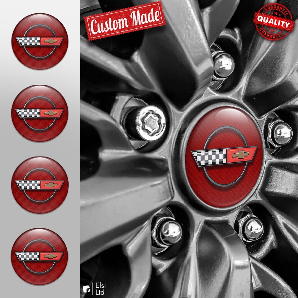 Custom Corvette C4 Wheel Cap Decals - 4pc Set - Premium Rim Emblems