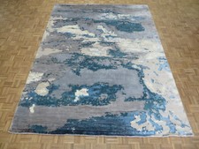 9 x 12 Hand Knotted Teal Modern Abstract Oriental Rug With Silk G12220