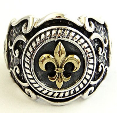 GOTHIC GOLD FLEUR DE LIS STERLING 925 SILVER RING
