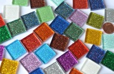 40 Glas-Mosaiksteine Buntmix mit Glitzer 2x2cm  ca. 140g