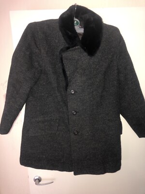 Vintage Alexander HUSKY Coat Charcoal Mens 46” Faux Fur Collar