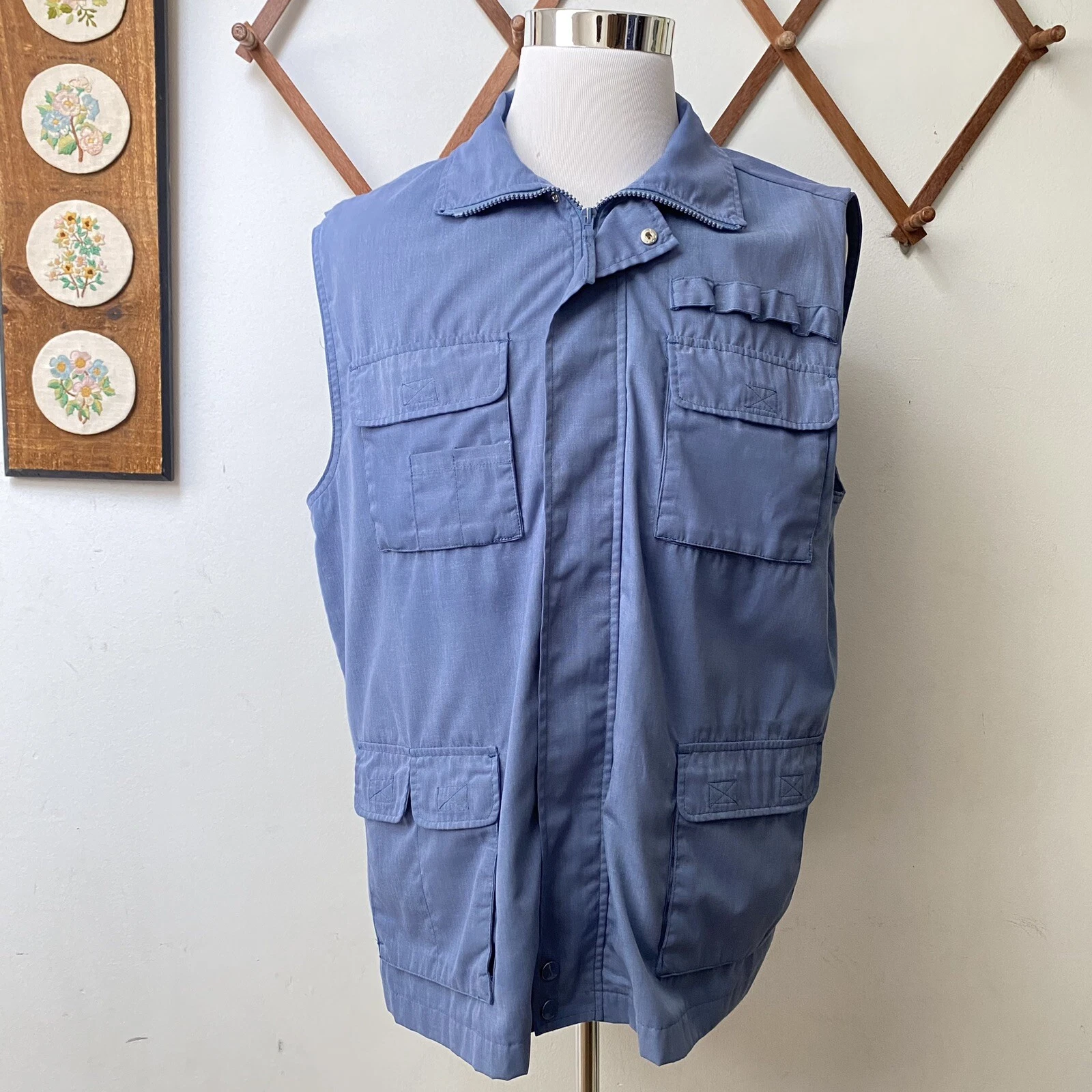 Haband Mens Large Casual Joe Blue Utility Fishing Hunting Vest Multipocket 90s