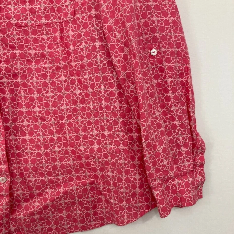Charter Club talla XL rojo/rosa estampado geométrico 100 % lino abotonado Foto 4 de 4