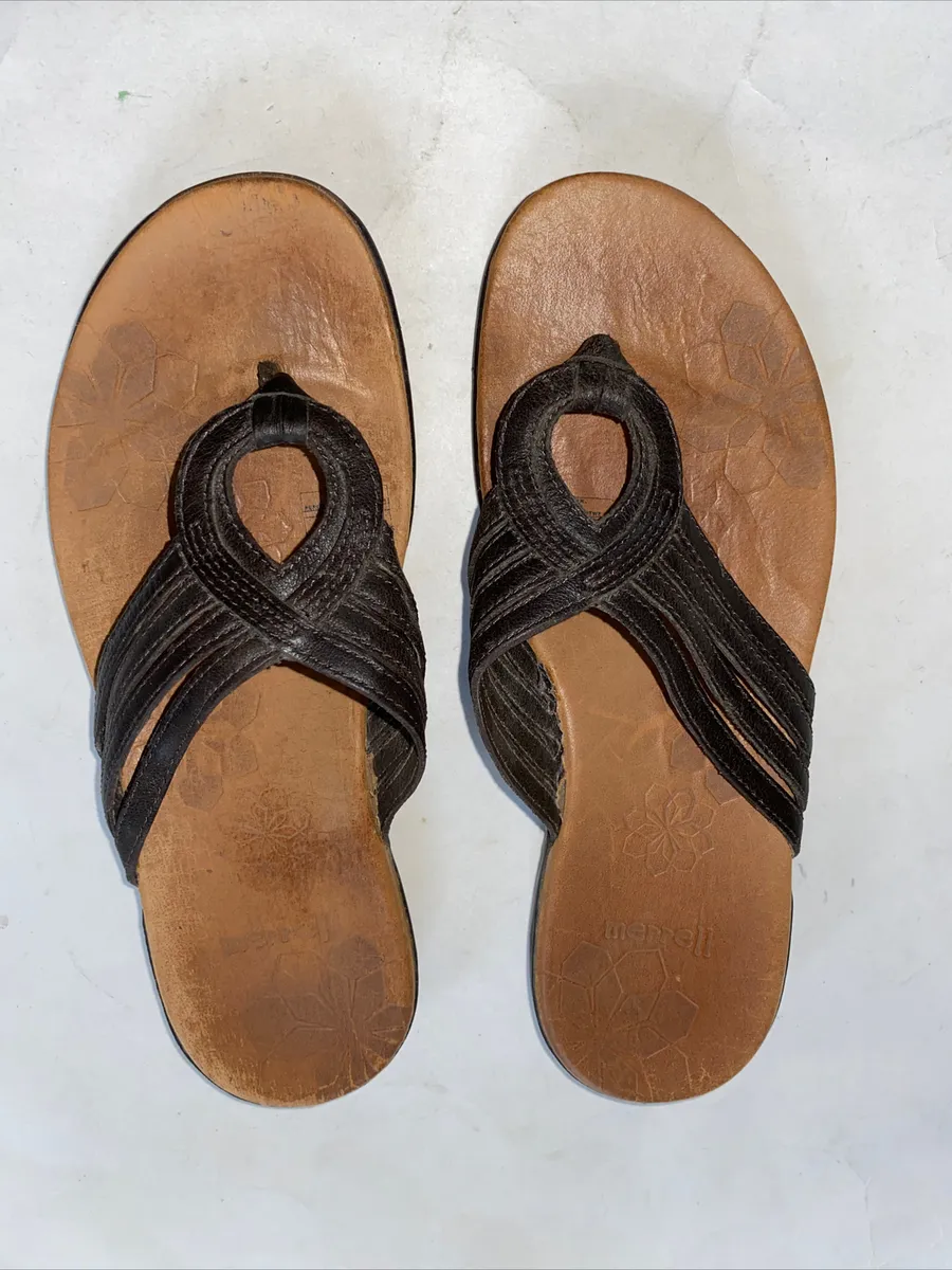 spontan hente Barmhjertige Merrell Women&#039;s Lidia Brown Leather Slip-On Flat Flip Flops Sandals  Size 6 | eBay