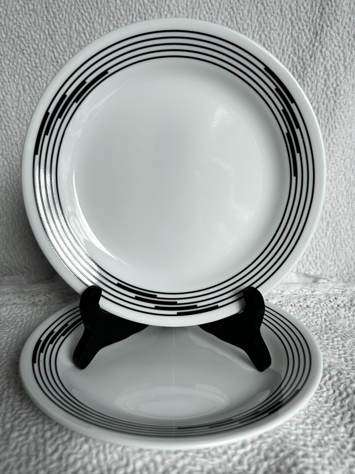 Vintage Corelle Bread Plates 1990s Set Of 2 Optic Black 7 1/8”Geometric