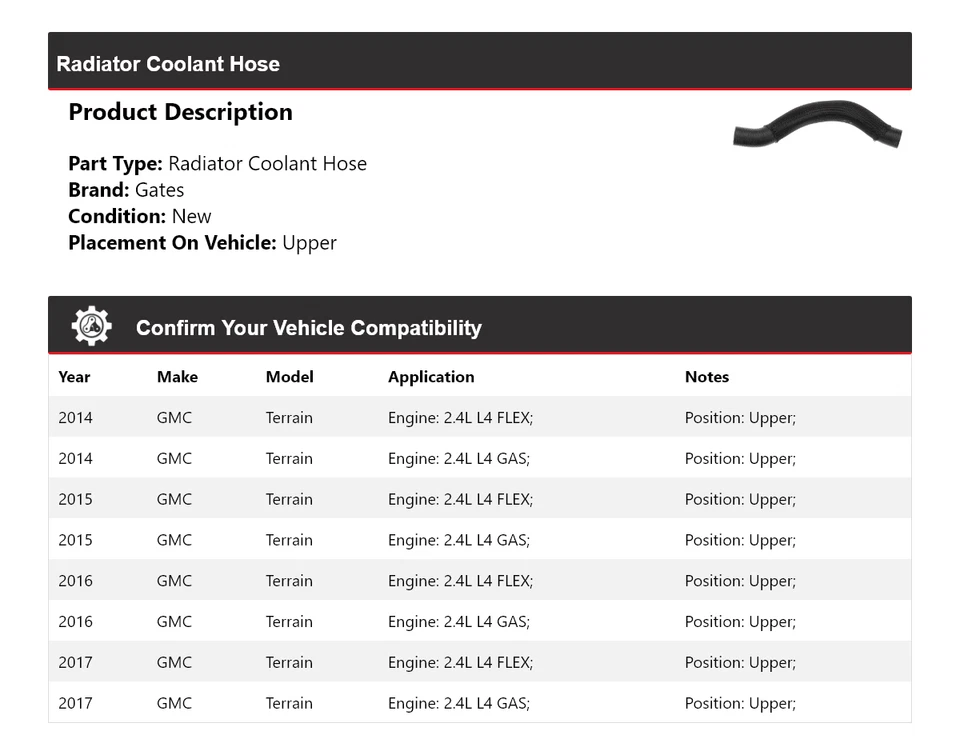 Manguera de refrigerante de radiador para GMC Terrain 2014-2017 puertas superiores 2015 2016 Foto 2 de 3