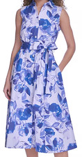 Stunning NWT Calvin Klein Cotton Blue Floral Sleeveless Shirtdress 8 $139