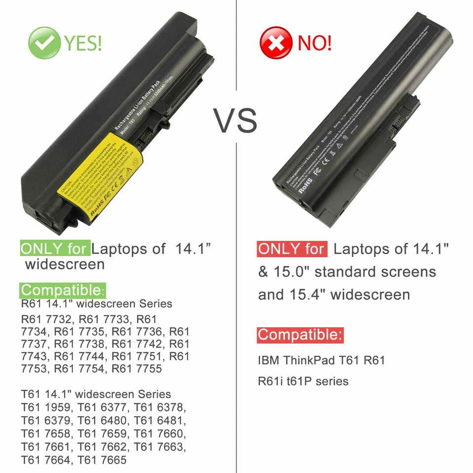 Battery for Lenovo ThinkPad T61 R61 T400 R400 T61P 14.1" widescreen 42T4645 - Image 3 of 4