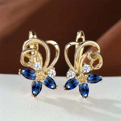 Gorgeous 18k Yellow Gold Plated Hoop Earring Cubic Zirconia Wedding Jewelry 
