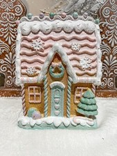Christmas Gingerbread House Pastel Pink  Blue Candy Glitter Resin Decor 6.5  