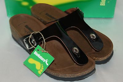 NEW! NWT! BIO NATURA Black Patent PESCARA Footbed Cork Sandals US 7 EU 38 $140