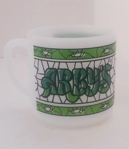 Arby’s Vintage Milk Glass “D” Handle Green Coffee Mug Federal
