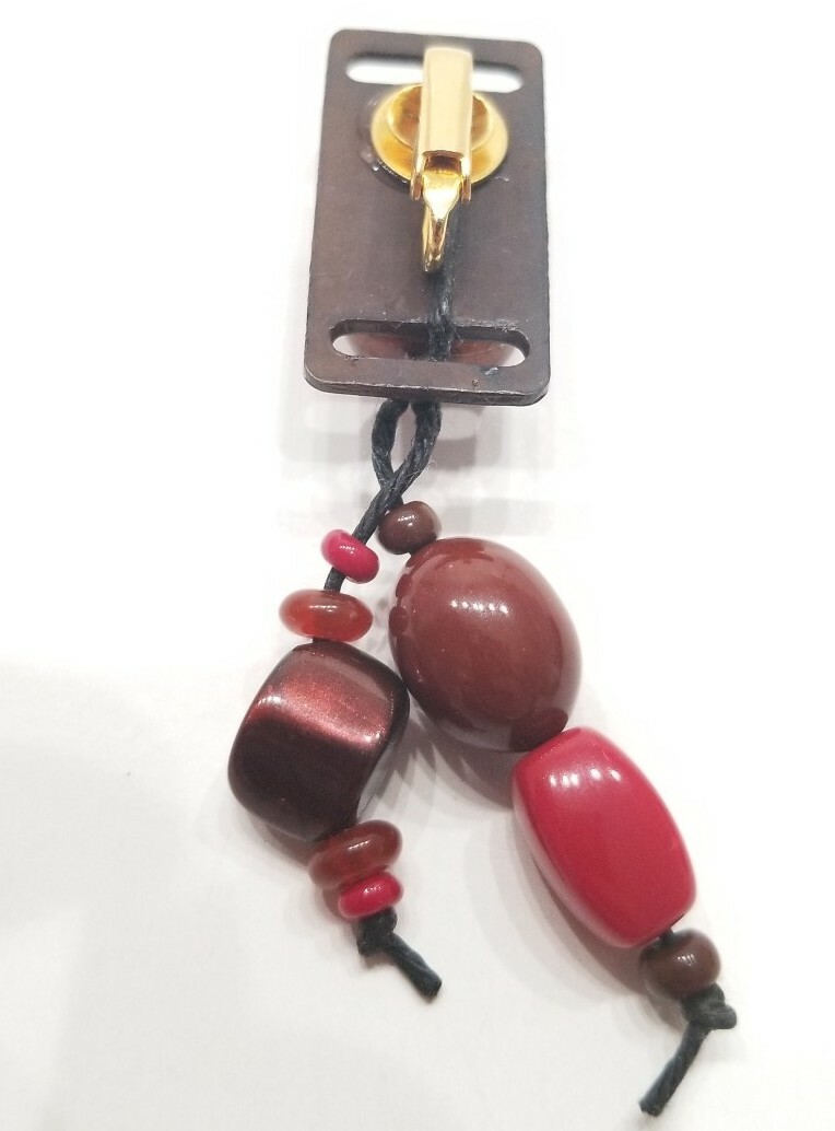 Vintage Teresa Goodall Bead Drop Earrings. Jewelry Red Clip VTG Cord Plate View 4