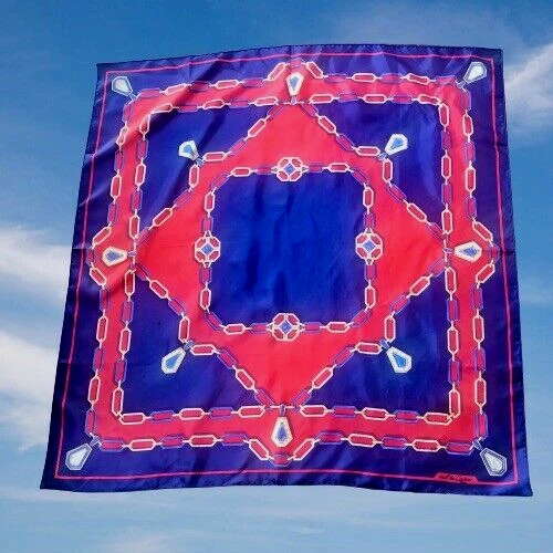 Cartier Must de France Bufanda de Seda Azul y Rojo Joya Logo De Colección Foto 2 de 4