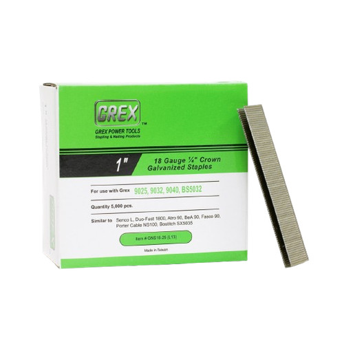 Grex GNS18 1 in. 18 Gauge 1/4 in. Crown Galvanized & Coated Staples, 5M GNS18-25 (L13)
