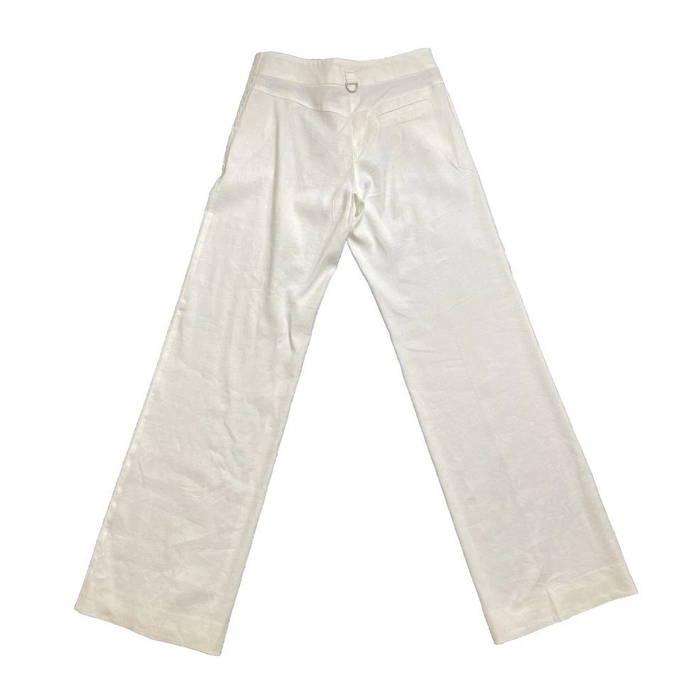 Emporio Armani Women's Ivory White Straight Leg Pants Size 8 Linen Blend - Image 2 of 4