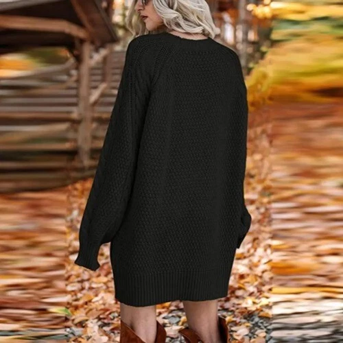 Sweater Crewneck Keep Warm Oversized Pullover Twist Knitted Sweater Dress - Picture 22 of 31