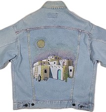 Vintage 80s Levis Denim Trucker Jacket Hand-Painted Size M USA Made 70507 0219
