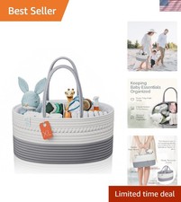Woven Diaper Caddy Organizer, Large Gray Multi Functional Portable Baby Baske...