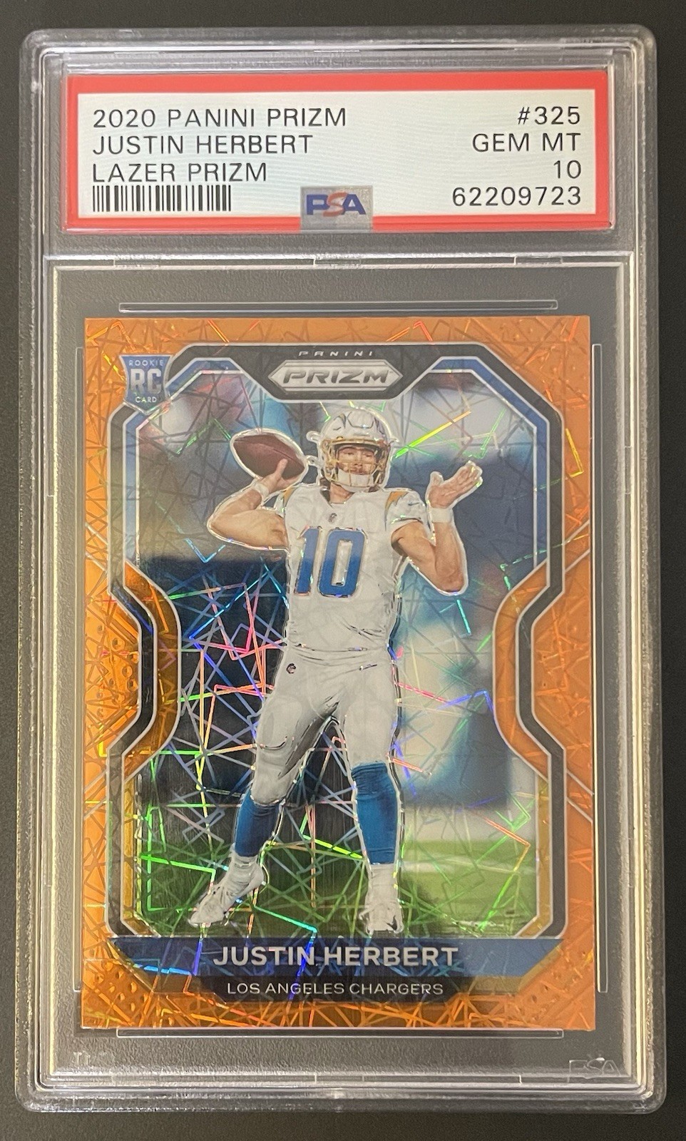 2020 Panini Prizm JUSTIN HERBERT #325 Orange Lazer Prizm Rookie PSA 10 RC