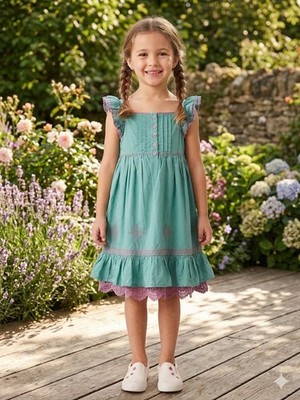 Matilda Jane Girls Dress Size 6  Needle & Thread  Ruffle Boho Boutique Vacation
