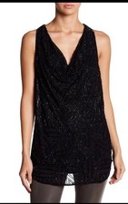 Alice + Olivia Black Beaded Cowl Neck Dress Size Small