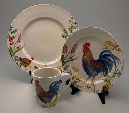 Paula Deen Garden Rooster Dinnerware 2 Plates & Mug Set Discontinued Kitschy HTF