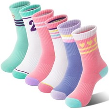 Kids Girls Socks Athletic Sport Basketball Youth Cotton Crew Soft White Pink ...