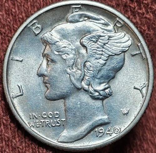 1940 Mercury Dime 10C Silver Coin Nice AU/UNC FB Full Bands