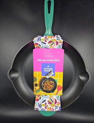 Tabitha Brown Cast Iron Fry Pan 12-In With teal/Green Handle Oven Safe To 500°F
